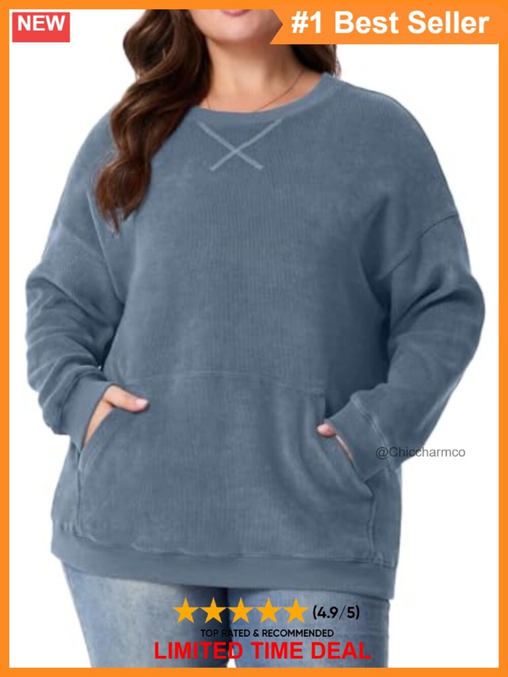 Plus Size Oversized Crew Neck Sweatshirt Tunic Pullover Kangaroo Pocket